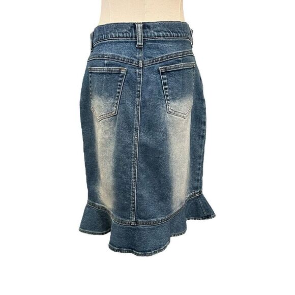 Y2K Mossimo Denim Jean Midi Skirt Ruffle Hem Size 3 Small Boho 90’s - Picture 3 of 8
